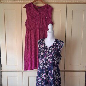 EDDIE BAUER 2 Women's Cotton Sleeveless Print Pink Blue Shirtdresses Sz T12